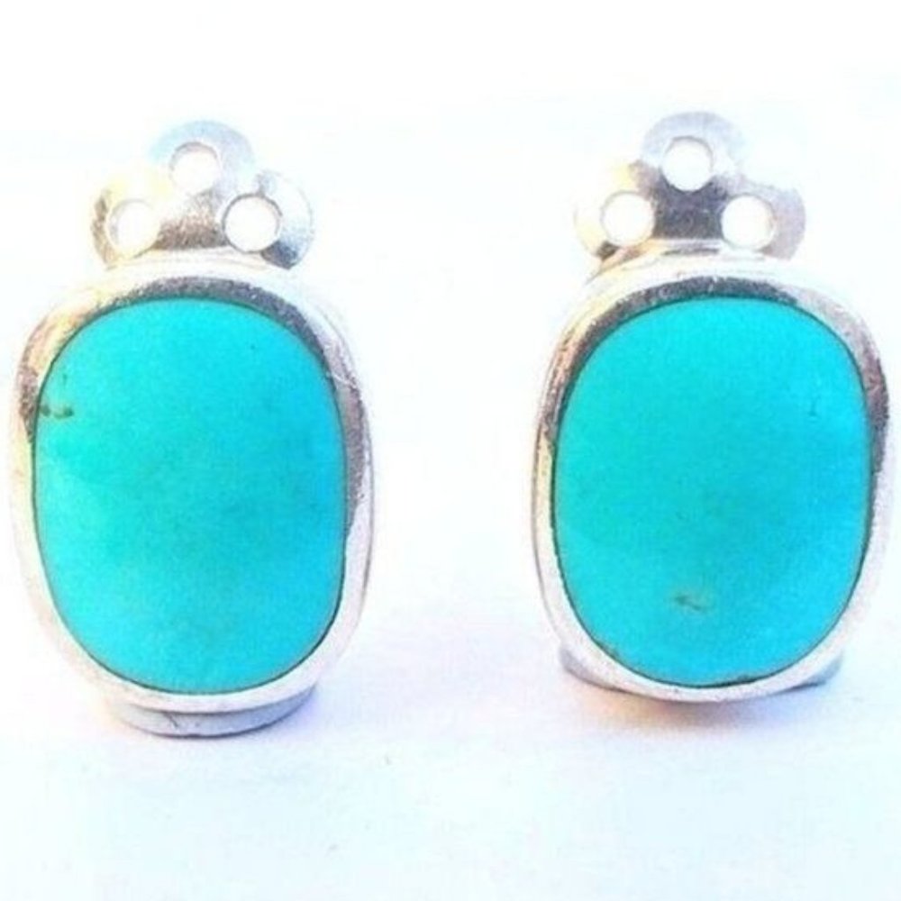 Peyote Bird 925 Sterling Silver Turquoise Clipback Earrings Southwestern 6.9g